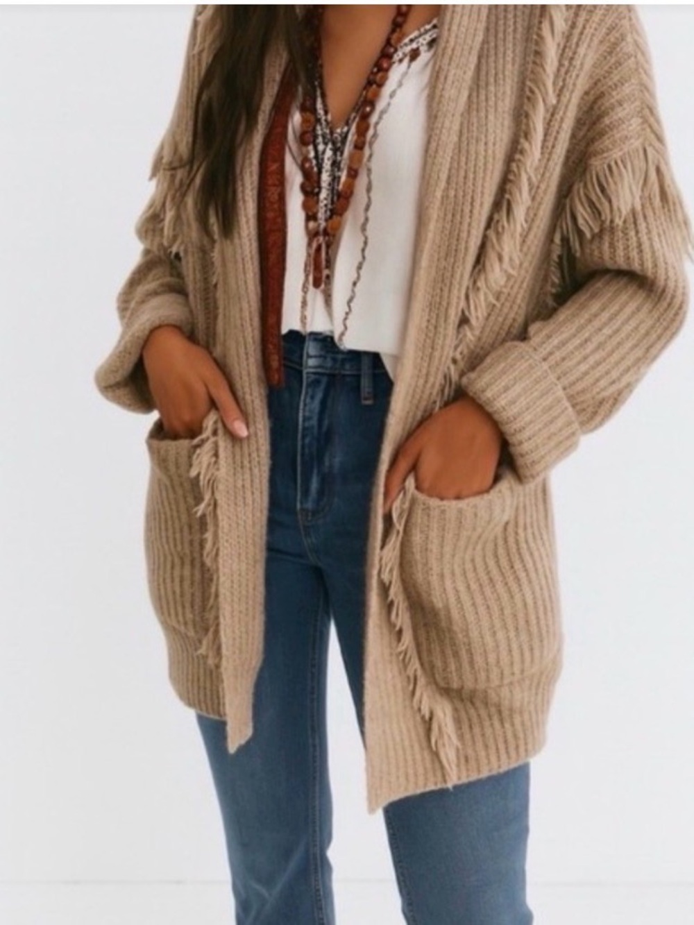 Anthropologie Amanza Fringe Open-Front Cardigan Sweater Size XS